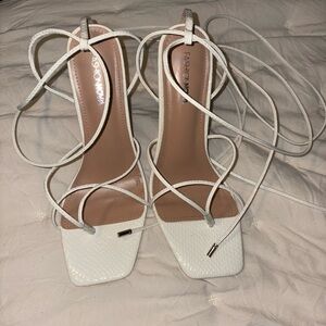 Fashion Nova Cream Strappy Heels